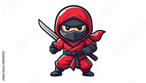 Cartoon Ninja Warrior with Sword Ready for Action.