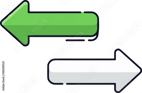 Two opposing arrows, one green pointing left, other gray pointing right