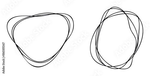 Dynamic scribble style circular frames created with multiple black lines offering a versatile graphic resource for contemporary web applications presentations or digital branding materials.