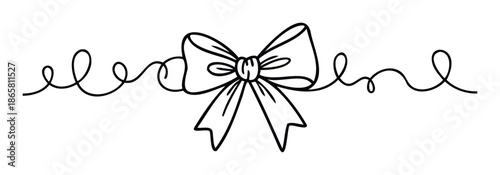 Elegant handdrawn bow and swirl line divider graphic for wedding invitations, greeting cards, birthday party decor, certificates, and decorative document borders.