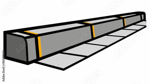 Stylized grey curb and sidewalk with yellow accents, viewed from a low angle