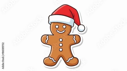 A smiling gingerbread man with a red Santa hat and white trim, perfect for holiday cheer