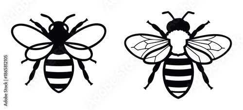 Stylized honey bee graphic icons suitable for logo design, brand identity, packaging, or educational materials related to nature and pollination