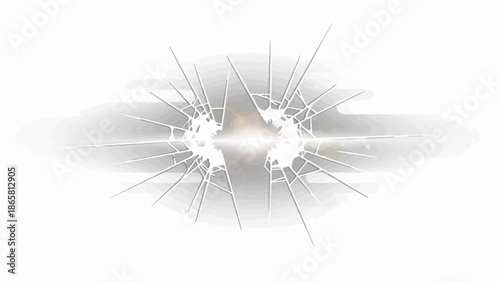 Abstract depiction of shattered glass with radiating cracks and blurred light
