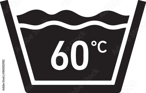 Wash at 60 degrees celsius isolated on white background, Vector, illustration