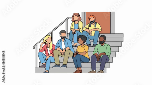 Diverse group of people sitting on outdoor steps
