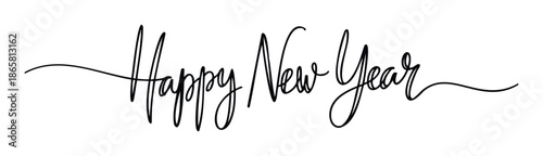 Stylish cursive handwritten Happy New Year greeting perfect for holiday season celebrations, festive party invitations, event decor, digital marketing campaigns, and social media