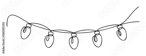 Single continuous line drawing of festive string lights, perfect for minimalist holiday season decoration, celebration designs, or simple party invitations.