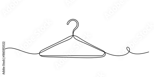 Continuous line drawing of a clothes hanger on a white background symbolizing fashion