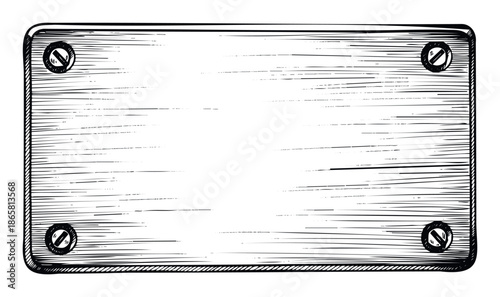 Sketch style rectangular blank plaque featuring four corner screws, perfect for rustic messaging, warning displays, or decorative information panels in various projects.