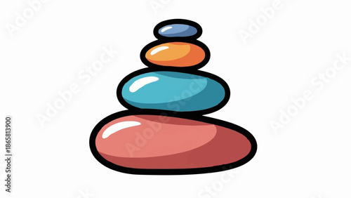 A balanced stack of four colorful, smooth, rounded stones on a white background