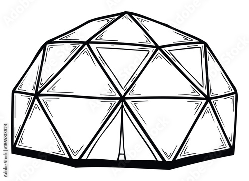 Geodesic dome structure icon representing advanced architecture and sustainable living, perfect for engineering or science education materials and technologyrelated presentations.