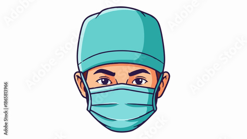 Cartoon of a person wearing surgical attire and a mask