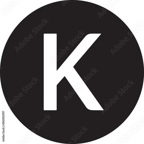 White letter k on black circle isolated on white background, Vector, illustration
