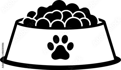 Pet Food Bowl Paw Print Vector Icon