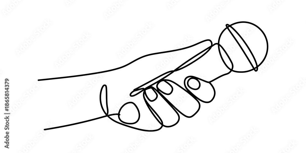 Obraz premium A continuous line drawing of a hand holding a microphone, symbolizing communication and performance