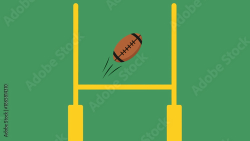 A sleek brown American football in motion, aimed perfectly between tall yellow goalposts on a pristine green playfield, symbolizing a successful scoring moment in a game