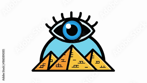 Eye above pyramids with abstract markings