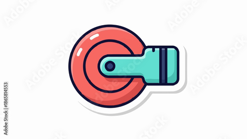 A simple cartoon drawing of a red pizza cutter with a blue-green handle