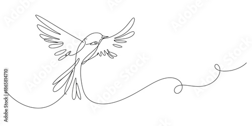 A minimalist continuous one-line drawing of a bird in graceful flight