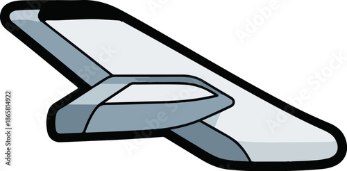 A stylized, flat illustration of a modern aircraft, featuring sleek lines and shaded segments