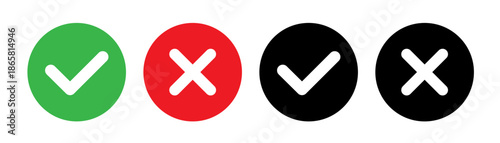 Green check mark and red cross mark icon. Vector illustration