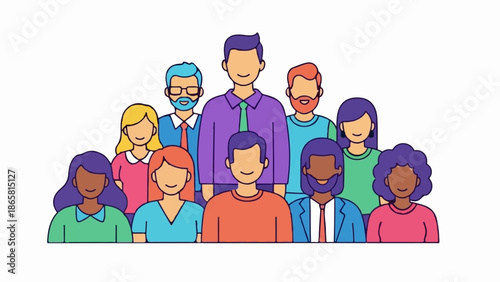 A diverse group of abstract people with various skin tones and hairstyles