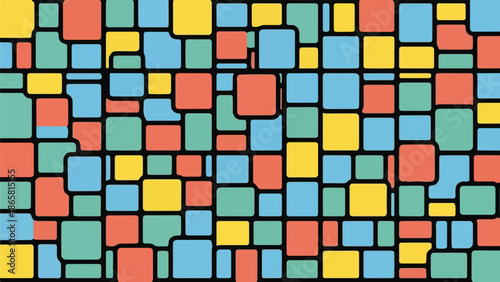 A grid of rounded squares in red, blue, yellow, and green