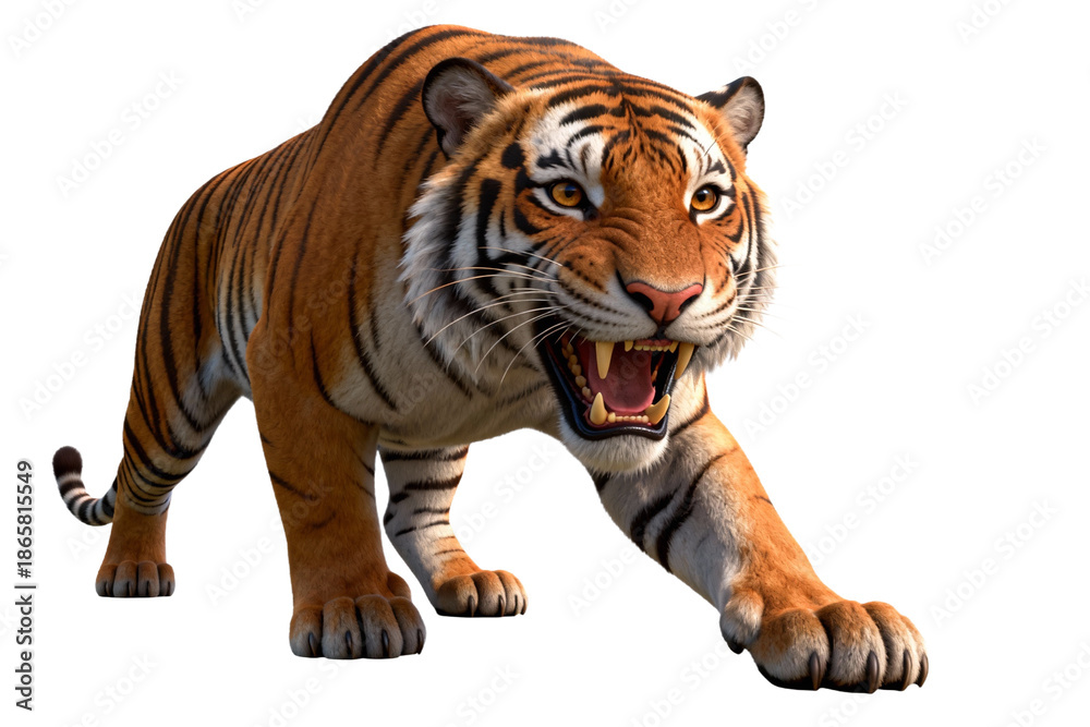 Obraz premium Tiger in Aggressive Stance with Open Mouth