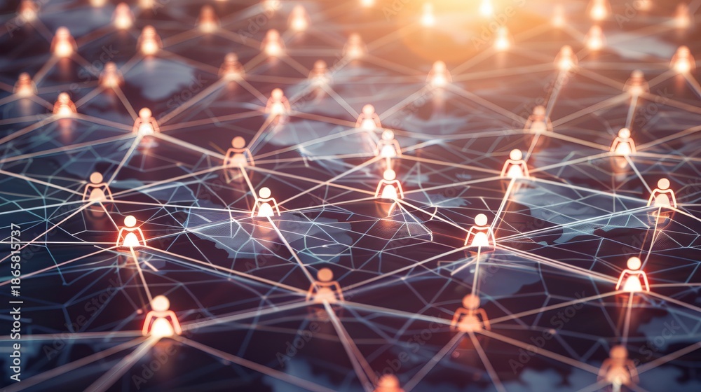 Fototapeta premium Global network of connected individuals representing the future of currency exchange and finance