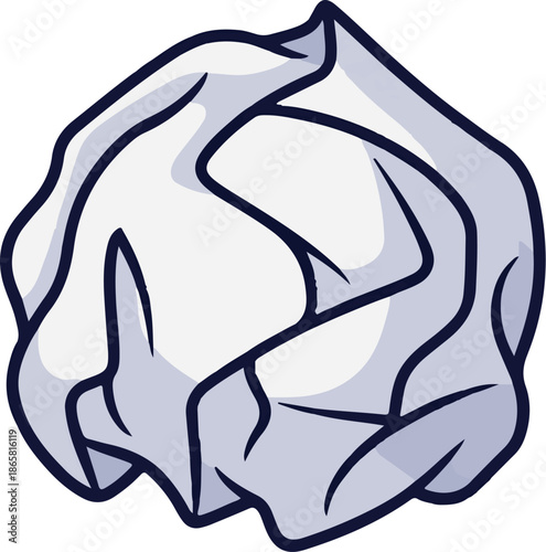A crinkled white tissue is depicted with bold dark outlines and light blue shading