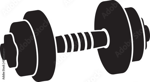 Black dumbbell silhouette isolated on white background, Vector, illustration
