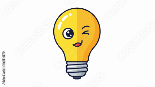 A cute, anthropomorphic lightbulb with a cheerful expression winks