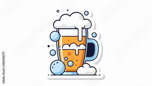 A foamy mug of amber liquid with bubbles, illustrated in a clean, modern style