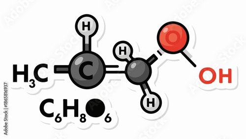 Simplified molecule diagram showing atoms and bonds with chemical formula labels