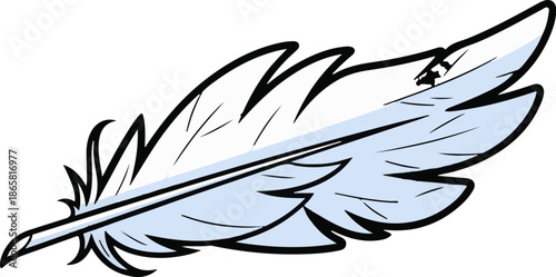 A single, light blue quill, drawn with thick black outlines