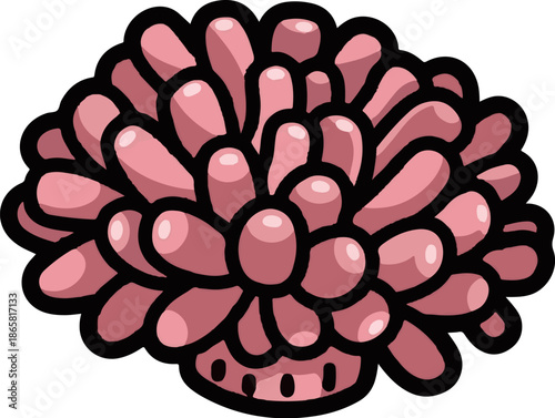 A cartoonish depiction of a pink sea anemone with textured tentacles