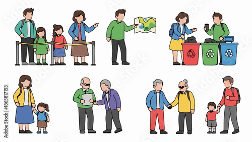 Diverse group of people in various everyday scenarios