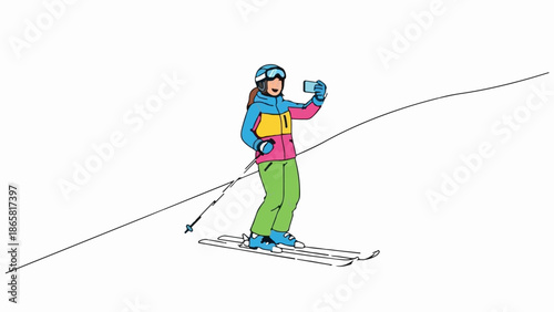 A skier takes a selfie on a snowy slope