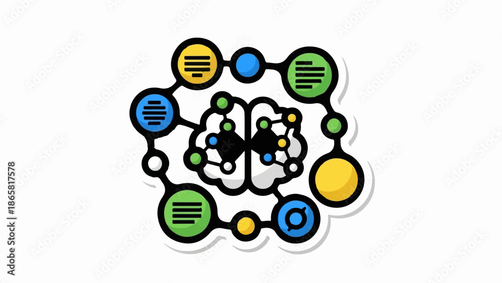 Obraz premium Stylized brain with connecting nodes representing data and thought processes