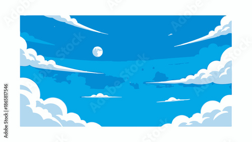 Pixelated sky with a bright moon, scattered clouds, and distant stars