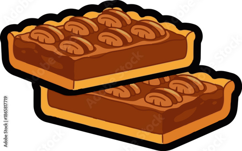 Two rectangular pecan pies stacked