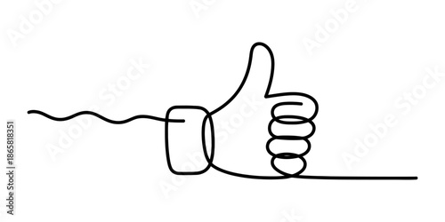 Continuous line drawing of a hand making a thumbs up gesture on a white background