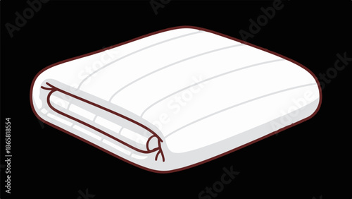 A neatly folded white blanket with subtle line details and a dark red border