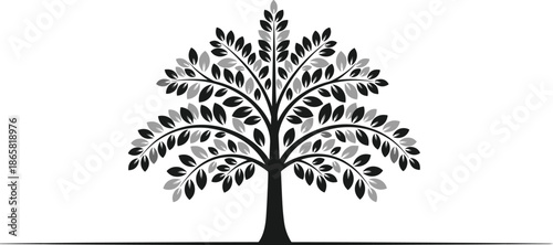 Elegant decorative tree silhouette with curved branches and leaves, nature design illustration symbolizing growth, life, family and environmental harmony concept