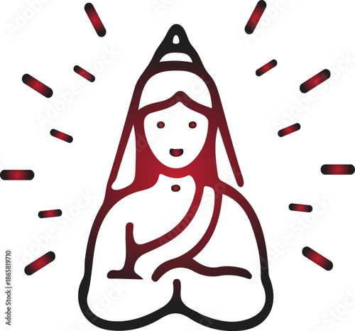 A minimalistic representation of a meditating woman in a lotus position outlined in black with red accents on transparent background