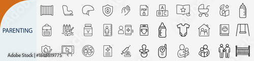 Parenting Icon Set: An extensive collection of linear icons representing the various facets of parenting, capturing its core elements and symbols.