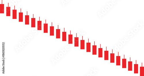 Red bearish candlestick chart showing continuous downward market trend and falling price movement, financial trading illustration for stock, forex and crypto