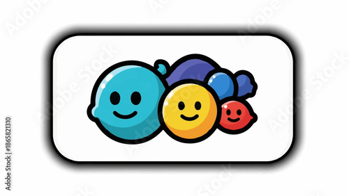 A cheerful cluster of brightly colored, round cartoon characters with smiling faces