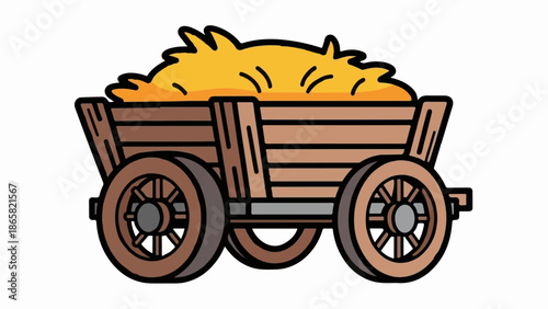 A rustic wooden wagon overflows with golden hay, its wheels ready for a journey